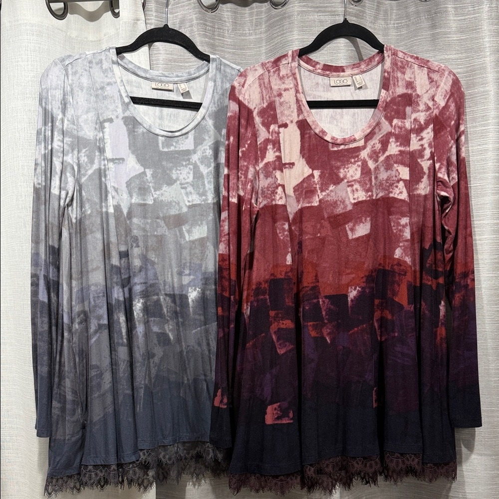 BUNDLE LOGO by Lori Goldstein Pink/White & Grey/BlueTunic - Size M